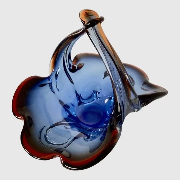 Royal Gallery Art Glass Basket Blue And Mulberry Purple Czech Republic Poland - Picture 10 of 15